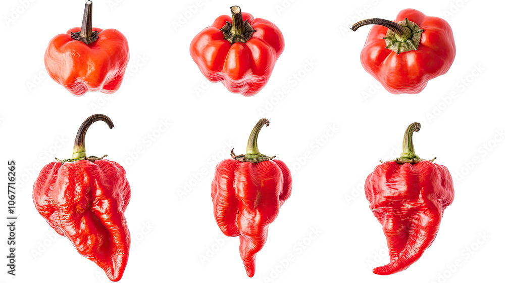 Poster assorted red peppers displayed on a transparent background generative ai