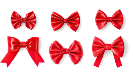 Vibrant Red Ribbons and Bows on Transparent Background Generative AI
