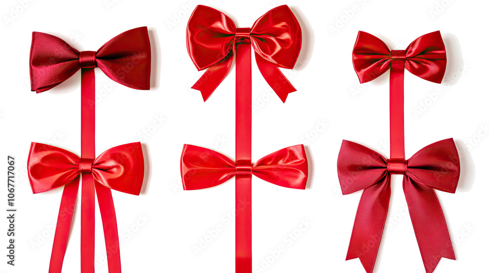 Aufkleber collection of red ribbons and bows on a transparent background generative ai