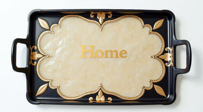 Elegant Serving Tray with "Home" Inscription – Ideal for Home Decor, Blogs, Websites, and Gift Ideas for Housewarming, Interior Design, or Kitchenware Collection Presentations

