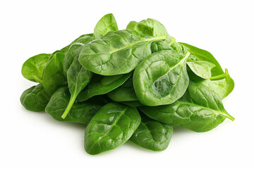 Obraz premium Pile of fresh green baby spinach leaves isolated on white background. Close up.