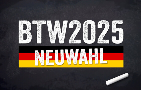 Chalkboard illustration with the german acronym btw 2025 - bundestagswahl 2025 - german bundestag election