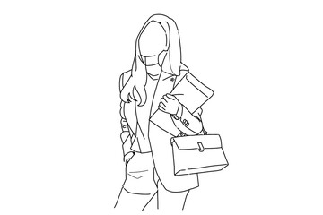 a drawing of a woman with a briefcase and a briefcase, Illustratio