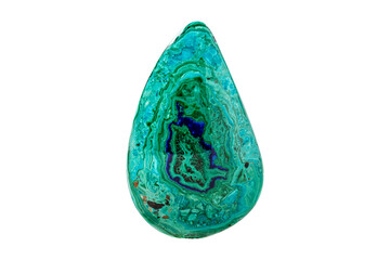 Malachite mineral stone with azurite on white background close up.