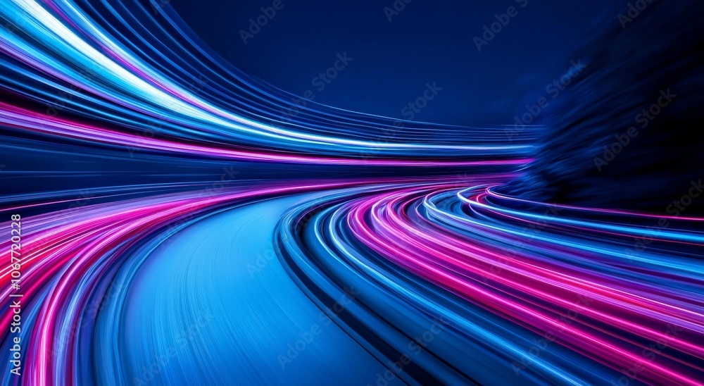 Poster futuristic gradient background with glowing light rays lines in blue gradient