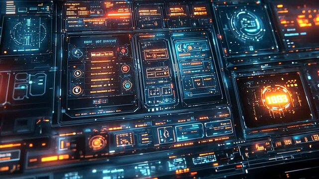 Futuristic HUD interface with glowing elements and dynamic animation.