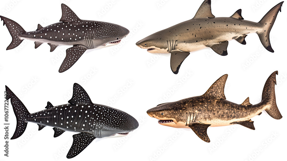 Poster varied collection of shark models on a transparent background generative ai