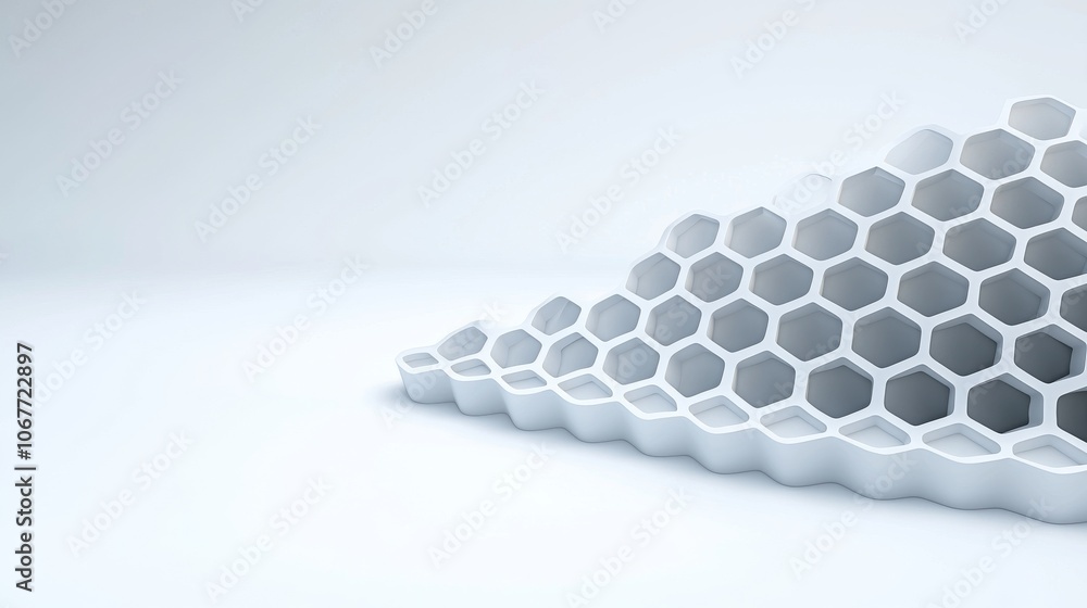 Poster this is an abstract metal mesh in the shape of a wave. it consists of hexagons in three dimensional 