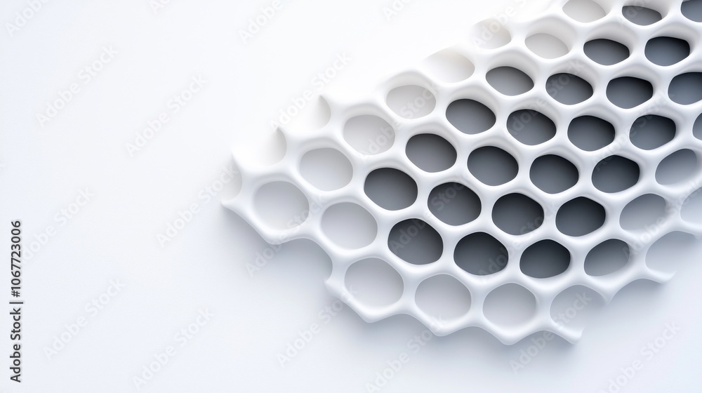 Poster graphene molecular grid. neural network. 3d render of abstract metal mesh in the shape of a wave.