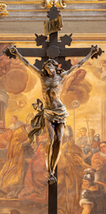 ASTI, ITALY - SEPTEMBER 10, 2024: The carved polzchrome crucifixion in the church Chiesa di San...