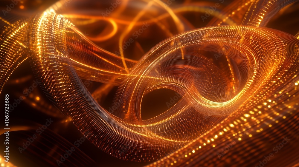 Poster swirling golden lights create a mesmerizing abstract design with intricate patterns in a dark backgr