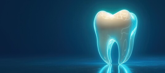 glowing tooth on blue background