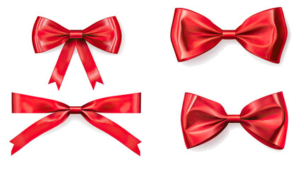Shiny Red Satin Ribbons and Bows for Festive Gift Wrapping Generative AI