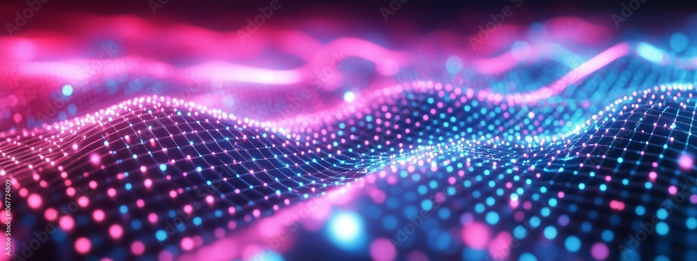 Poster vibrant abstract patterns with glowing dots in pink and blue colors create a mesmerizing visual disp