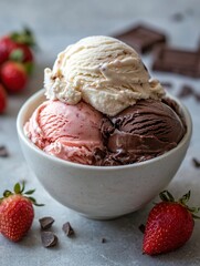 Neapolitan ice cream in a cup