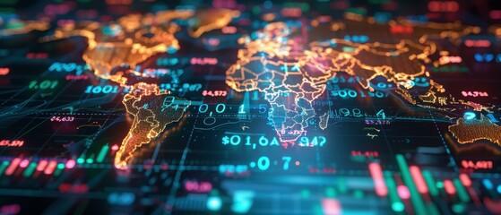 Obraz premium A digital map of the world with data points and graphs. AI.