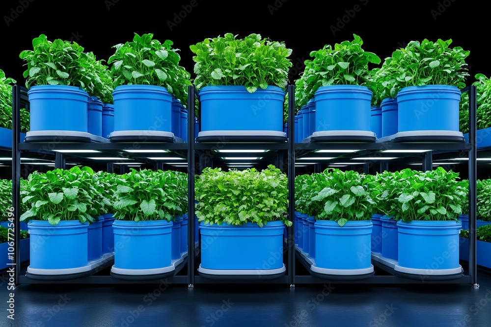 Poster the modern vertical tower farm with multiple layers of crops and vegetation generated by stock.
