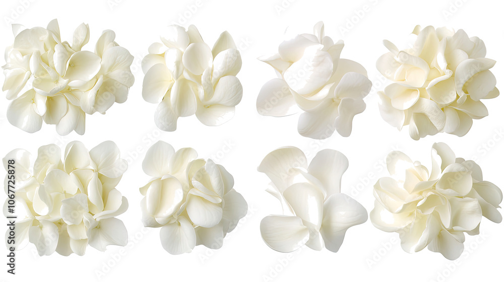 Poster set of soft white flowers isolated on a transparent background generative ai