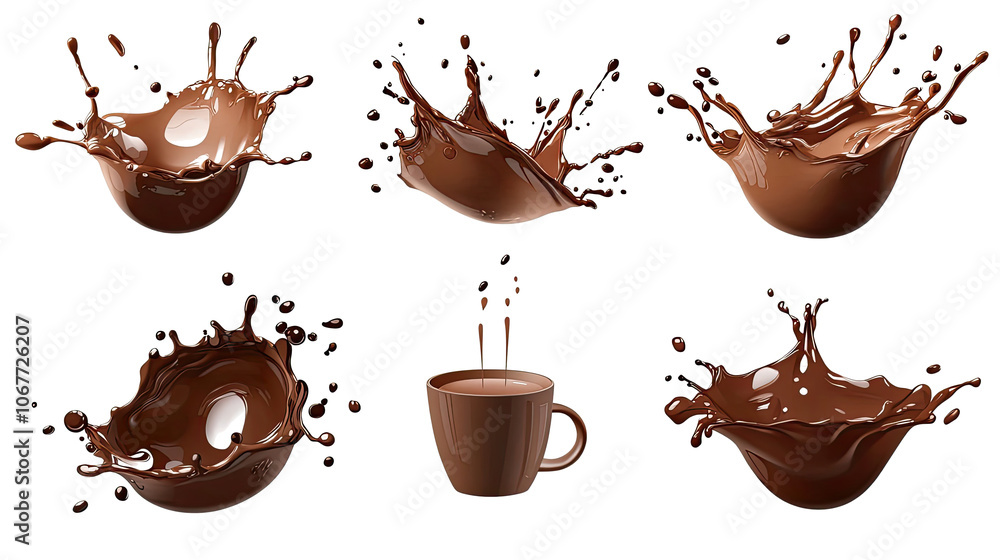 Poster coffee splashes on transparent background generative ai