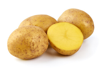 Fresh potatoes, organic potato, isolated on white background.