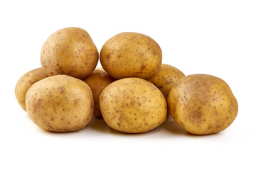Fresh potatoes, organic potato, isolated on white background.