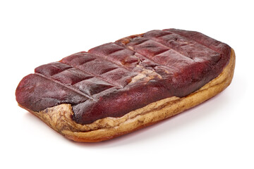 Italian prosciutto crudo or spanish jamon, isolated on white background.