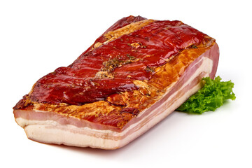 Smoked pork brisket, isolated on white background.