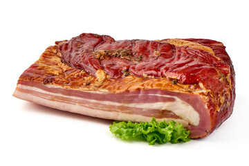 Smoked pork brisket, isolated on white background.