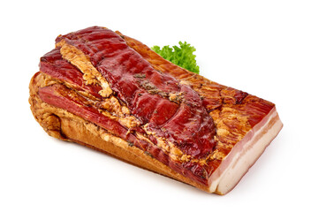 Smoked pork brisket, isolated on white background.