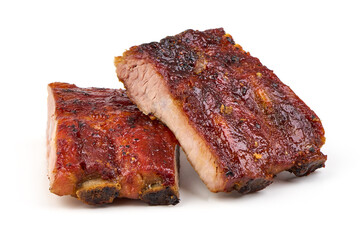 Delicious Grilled Ribs, isolated on a white background. Close-up.