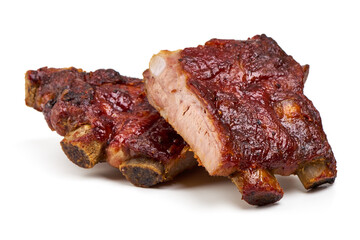 Delicious Grilled Ribs, isolated on a white background. Close-up.