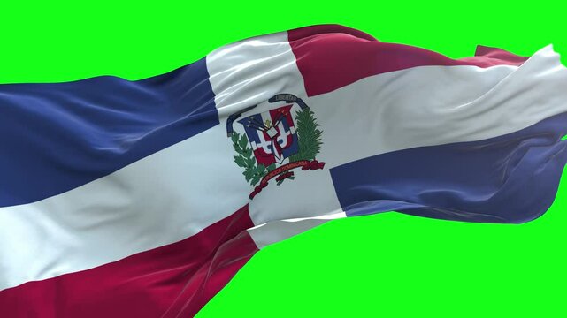 Dominican Republic flag - 3D realistic waving flag on green screen background for chroma key