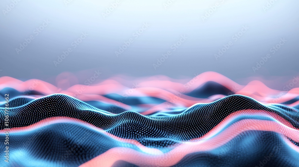 Poster waves of energy flow through a digital universe as waves of light merge with technology