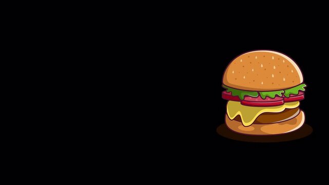Burger, cheese hamburger cartoon animation on alpha channel