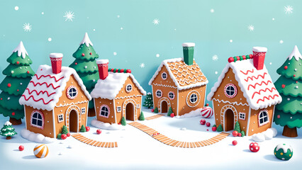 Obraz premium Whimsical Gingerbread Village Greeting Card