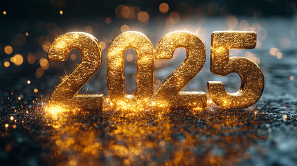 Świecące na złoto napisy na Nowy Rok 2025 