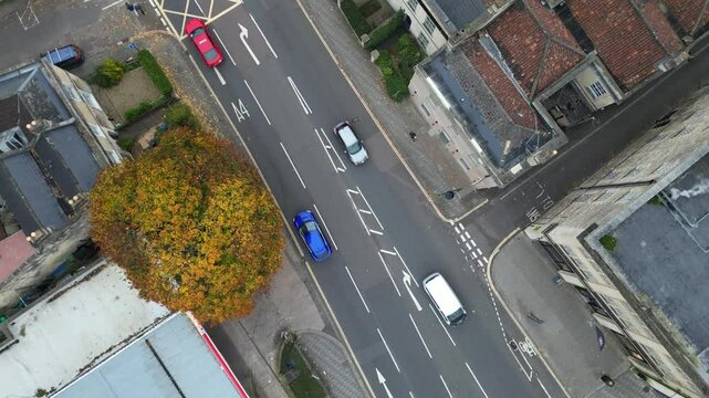 Aerial Footage of Historical Walcot Bath City of England Which is Located in North East of Somerset, United Kingdom. Captured During Mostly Cloudy Early Morning with Drone Camera on November 5th, 2024