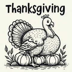 Fototapeta premium Cute Thanksgiving Turkey with Pumpkins Vector Illustration