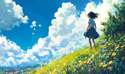 Girl on Hilltop Dreaming of Summer 