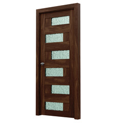 3d render wooden door with glass transparent background