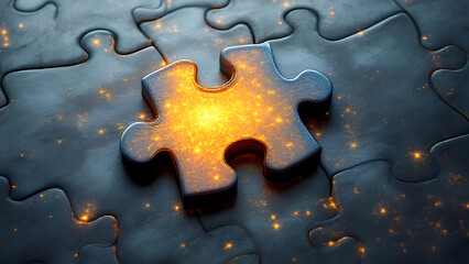 Fototapeta premium A puzzle piece connecting to a larger puzzle, symbolizing finding the right fit.