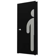 3d render black door men bathroom with transparent background