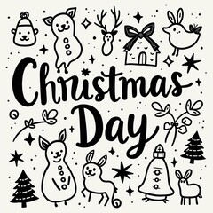 Naklejka premium Cute Christmas Day Vector Illustration with Animals and Stars