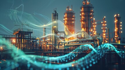 Fototapeta premium A Futuristic Industrial Landscape with captivating Neon Lights and intricate Abstract Data Visualization