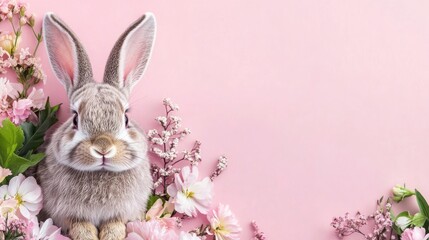 Obraz premium Minimalist Easter background with bunny and eggs