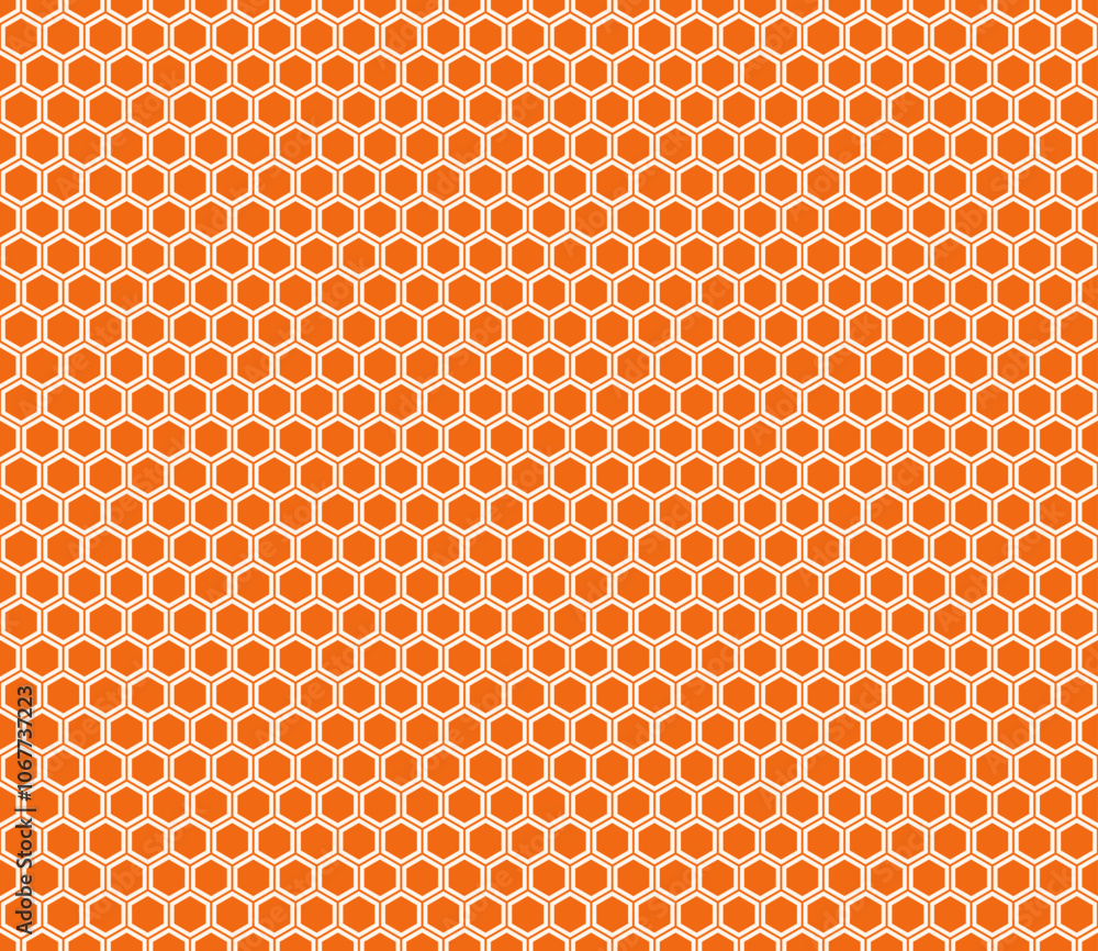 Poster honeycomb hexagon cells background. orange color on matching background. simple hexagon pattern with