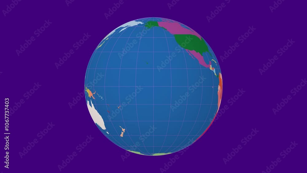 Poster rotating planet. normal sphere view. slow speed globe rotation. colored countries style. world map w