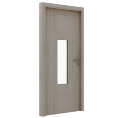 3d render wooden door with glass transparent background