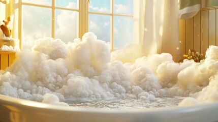 Bath foam forming playful peaks and valleys in a tub, creating a relaxing and cozy atmosphere.
