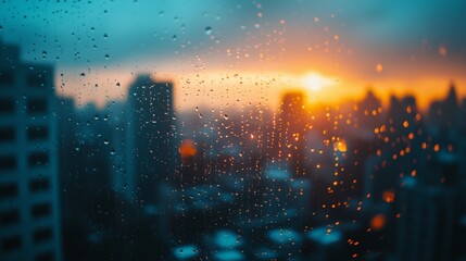 Fototapeta premium cityskape in the rain through the window at night